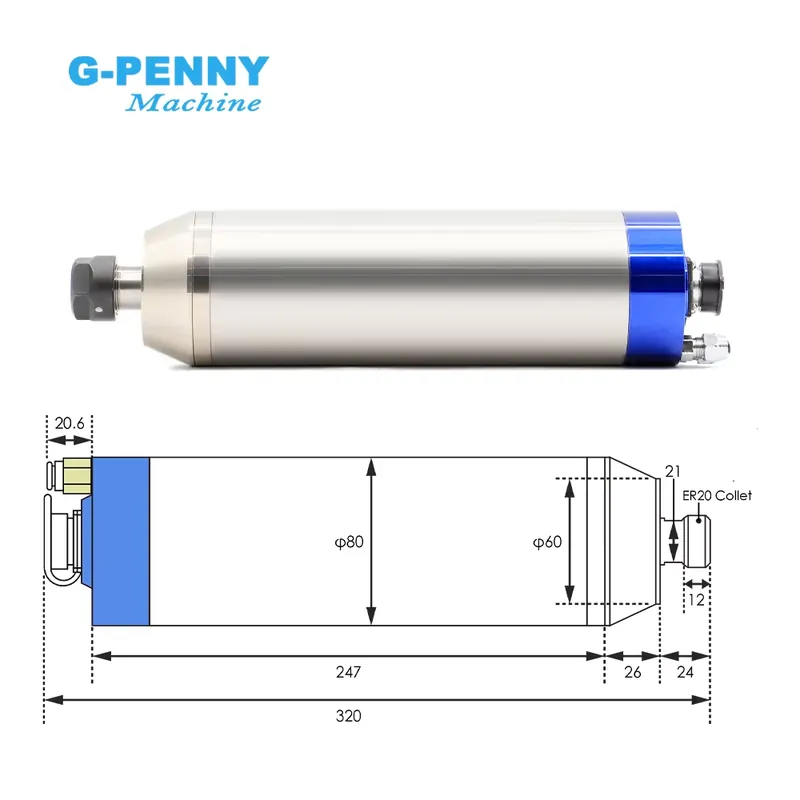 G-Penny 2.2kw ER20 D80 12000rp - огляд і ціна 2.2Kw Water Cooled Spindle Kit Vfd